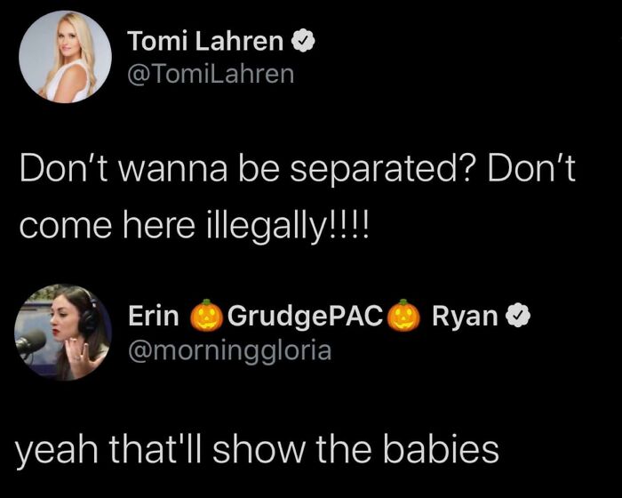 Screenshot of two unhinged social media posts discussing immigration and child separation.