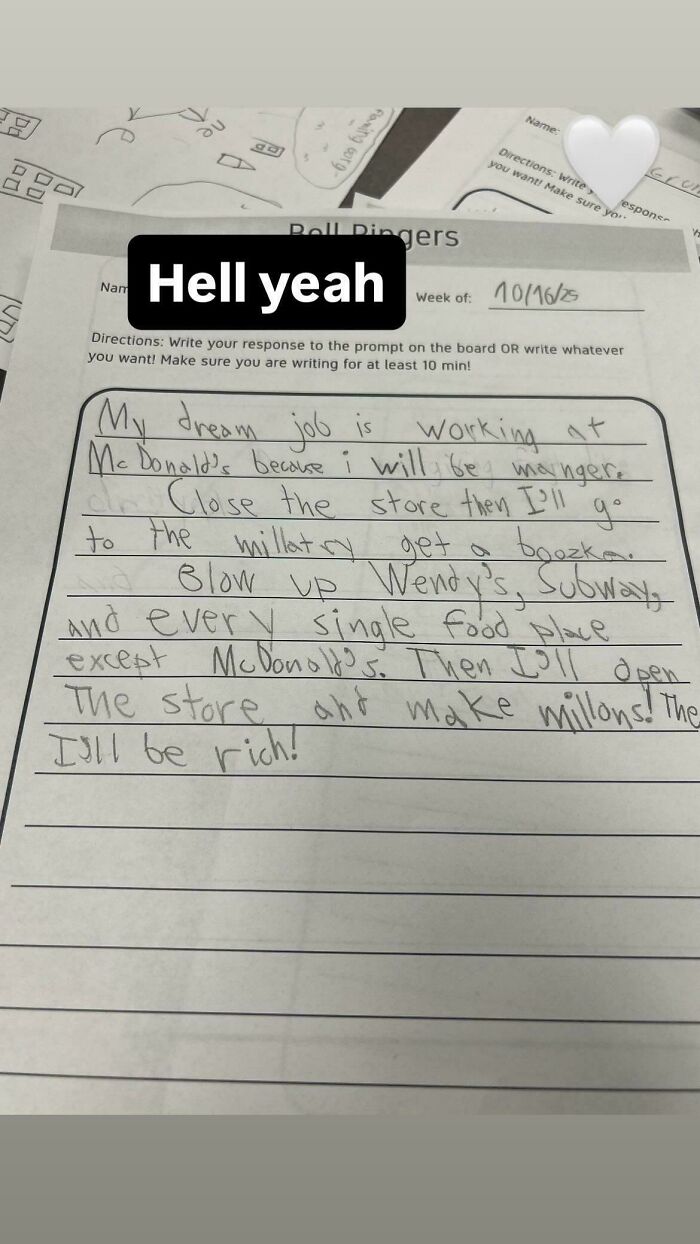 A mischievous kids handwritten school assignment reveals a hilarious dream job that gives parents a headache.