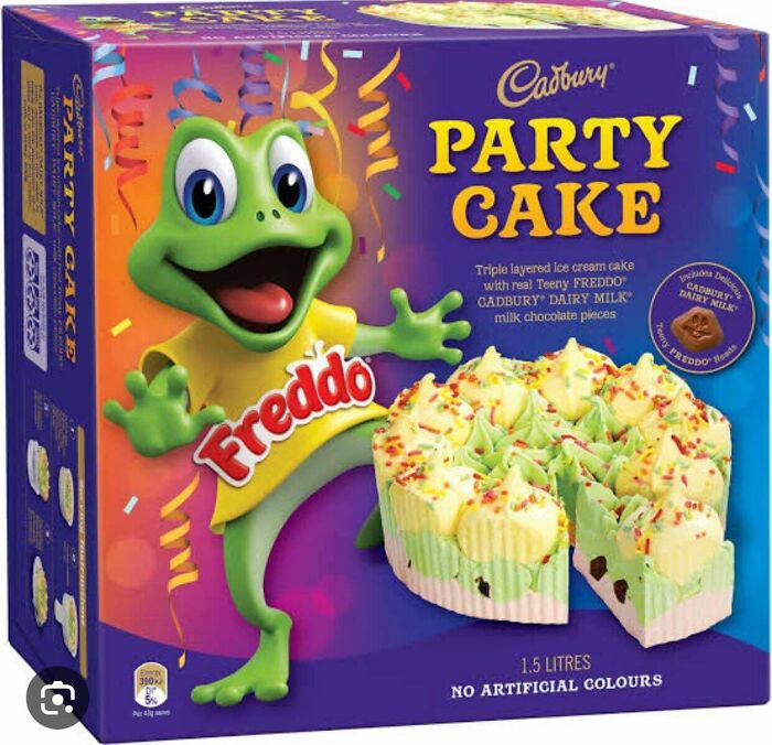 A Cadbury Freddo Party Cake box with a smiling Freddo frog, a classic Aussie memory.
