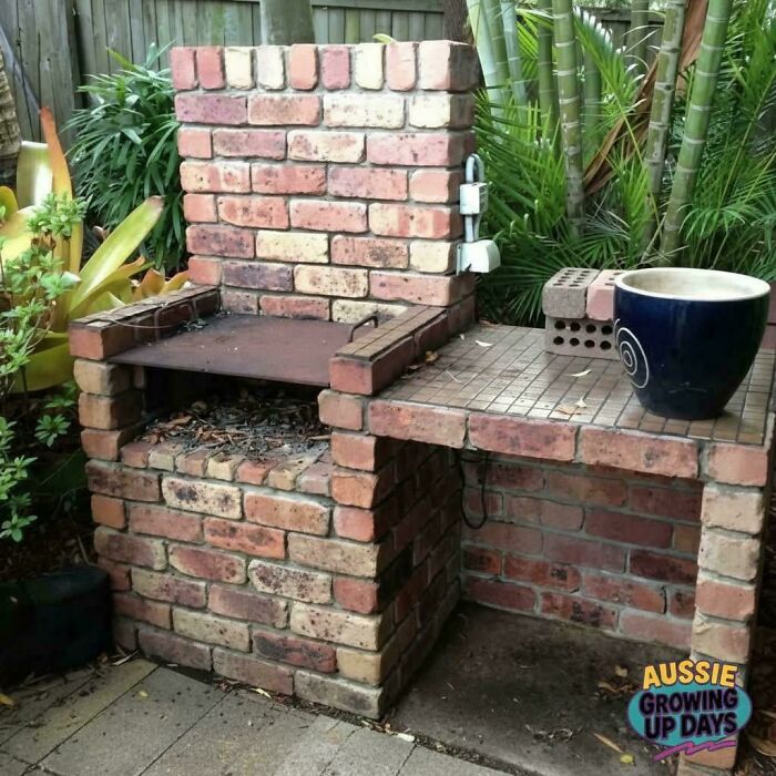 A brick outdoor barbecue and counter, a nostalgic Aussie memory that brings back the Australia many grew up with.