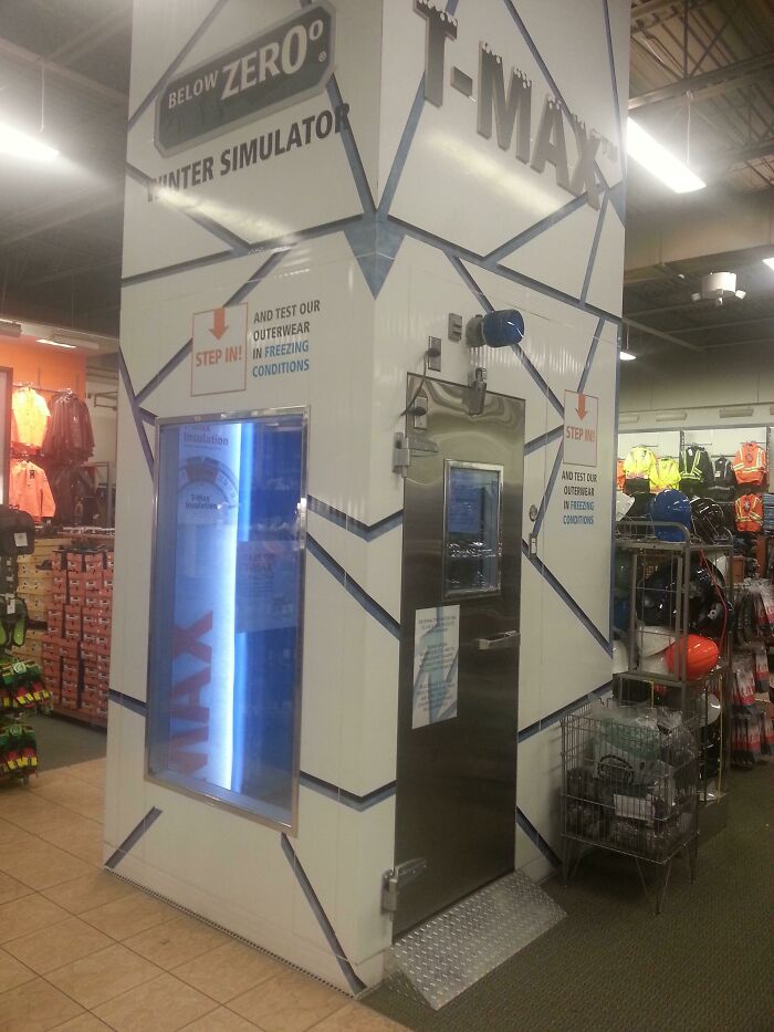 A Below Zero Winter Simulator, a practical product design that allows testing outerwear in freezing conditions.