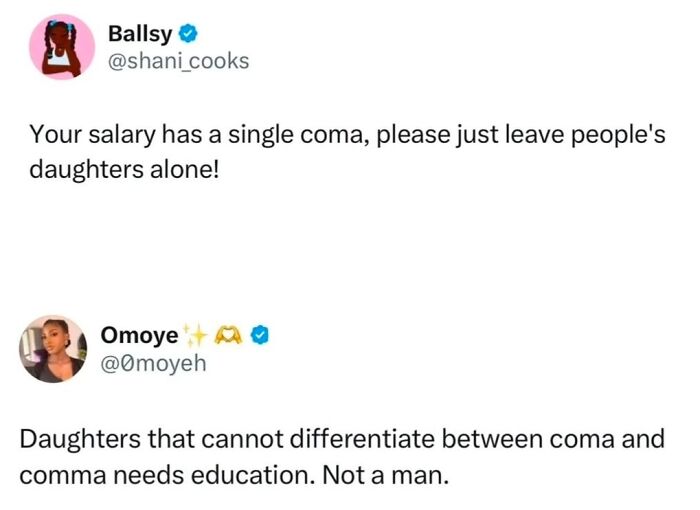 A Twitter post about salary and comma usage, with a reply correcting the spelling. This is one of the perfect replies spotted in comments.