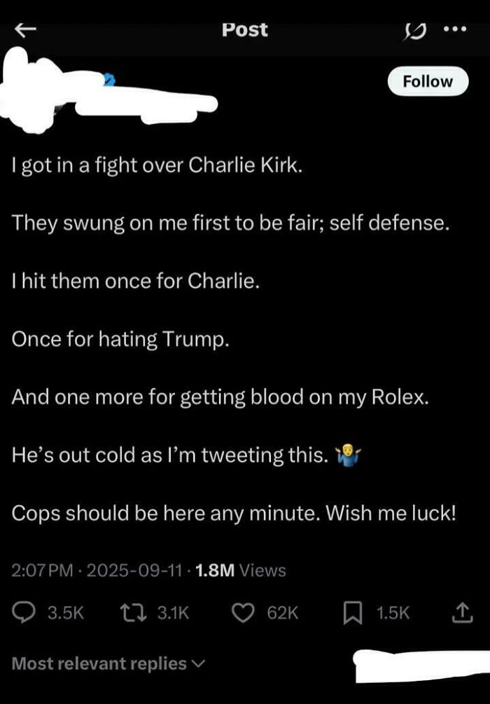 An image of an embarrassing lie on the internet where someone details a fight over Charlie Kirk.