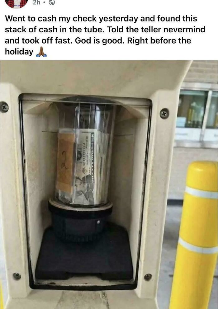 Stack of cash in a tube, an embarrassing lie people spotted on the internet.