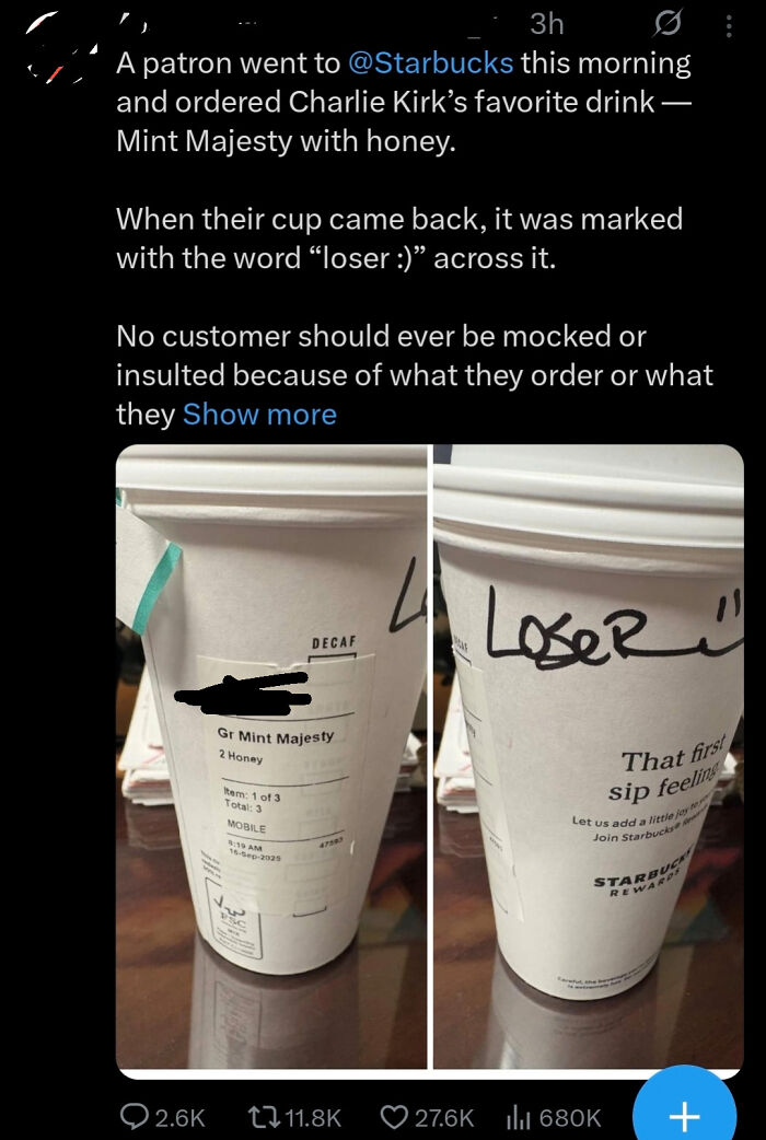 Starbucks cup marked loser, an embarrassing lie people spotted on the internet.