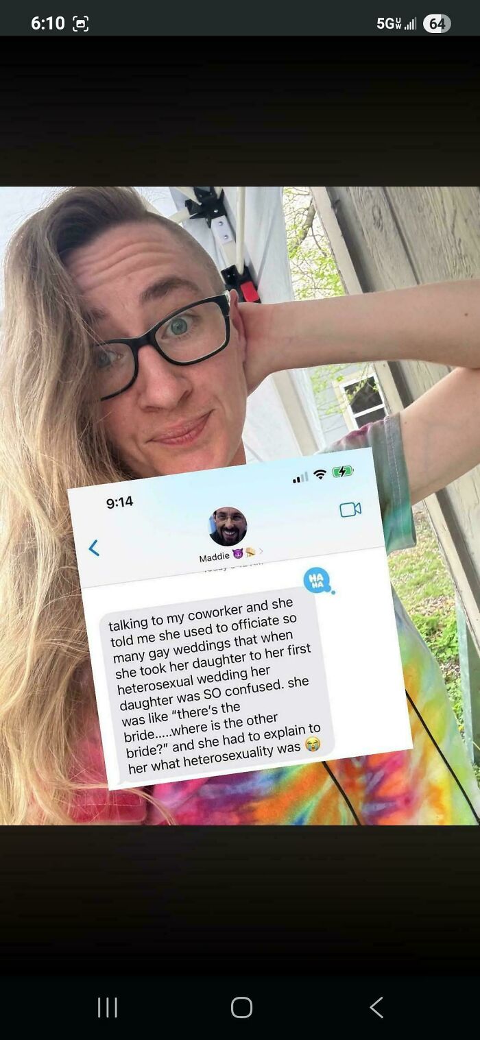 A woman holds her phone, displaying a text message about embarrassing lies from someone who spotted them on the internet.