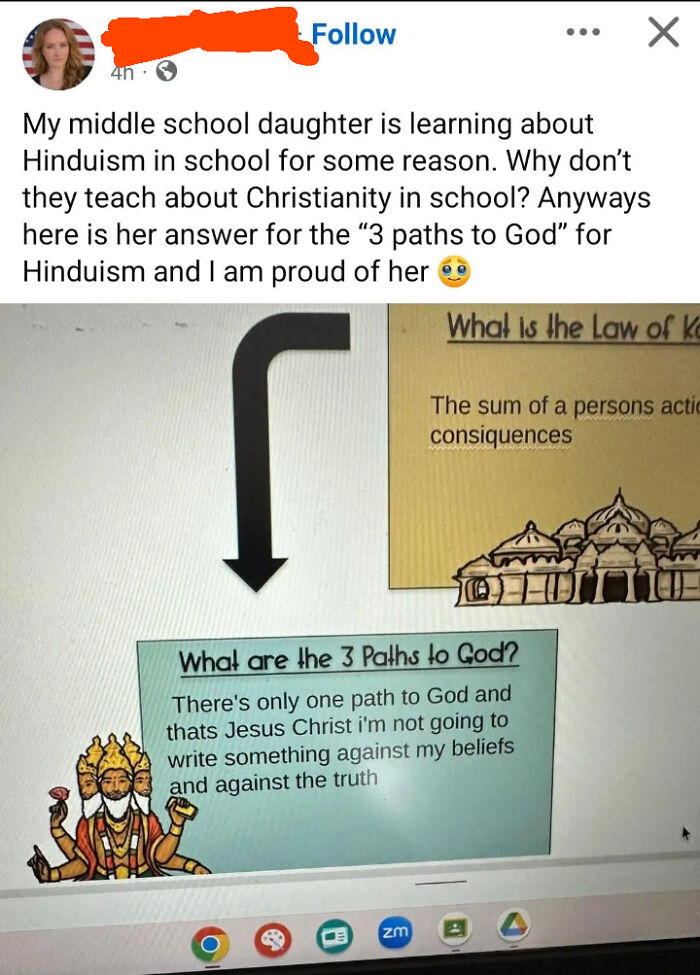 A screenshot of a computer screen showing a school assignment about religion, highlighting embarrassing lies people spotted on the internet.