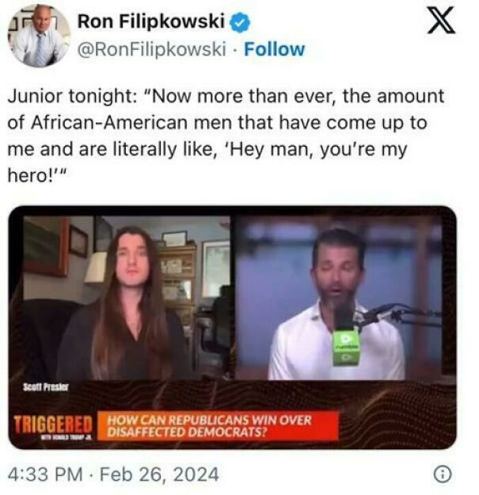 A social media post with Ron Filipkowski's tweet and a video clip, highlighting embarrassing lies online.