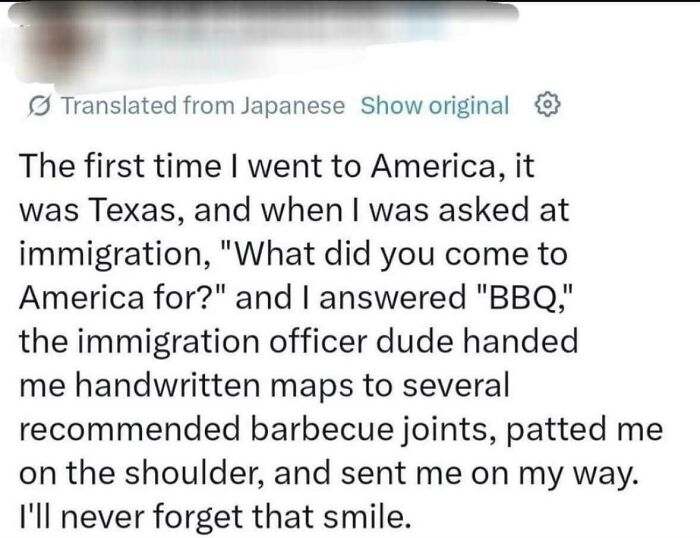 An internet story showcasing embarrassing lies, about an immigration officer and BBQ in Texas.