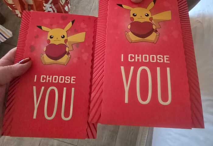 Two Pikachu Valentines Day cards, perfectly synced in design with an amazing something synced just right moment.