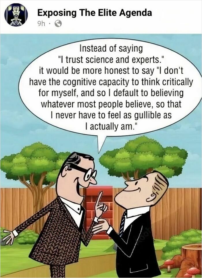An unhinged social media post about people who trust science and experts.
