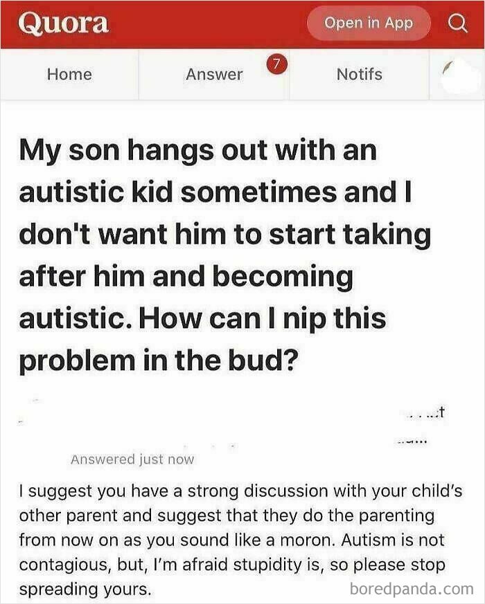 A cringe-worthy Quora post about a parent wanting to prevent their child from becoming autistic.