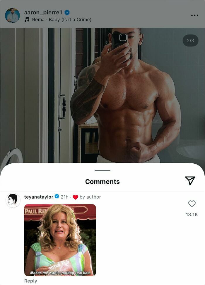 Teyana Taylor comments with a humorous GIF on a celebrity post, enhancing the post.