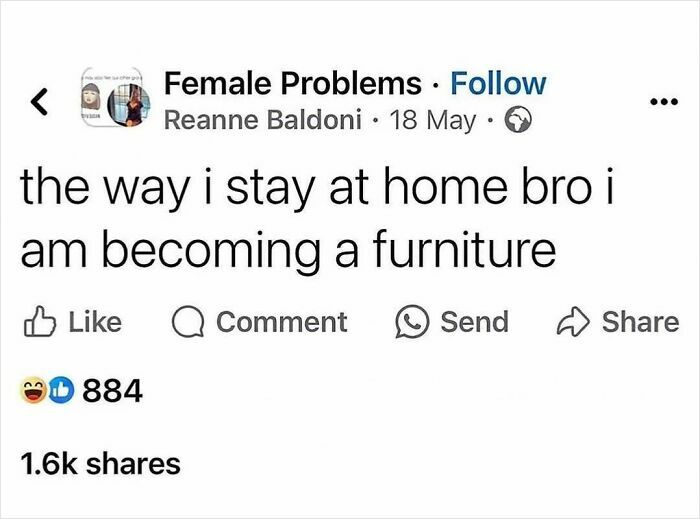 A screenshot of a Facebook post about staying home, capturing the internet at its strangest.