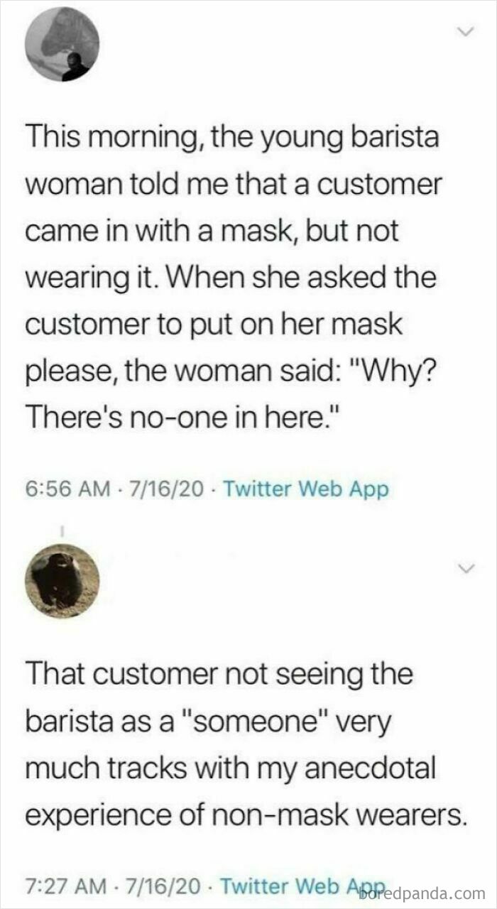 A conversation on Twitter about a customer refusing to wear a mask, a ridiculous fail highlighting UK Government issues.