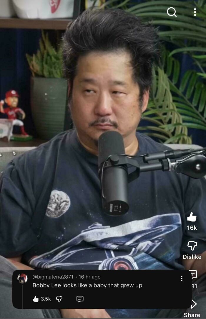 A funny comment about Bobby Lee looking like a grown-up baby. The comment section is funnier.