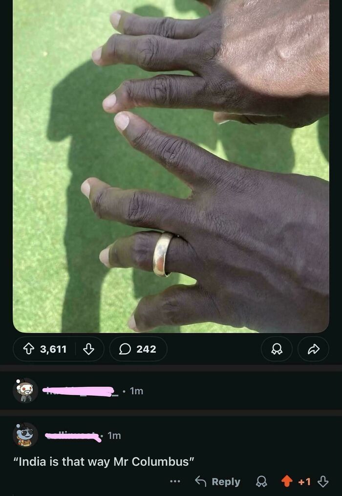 A funny comment about two dark-skinned hands with a shadow on a green background. The comment section is funnier.