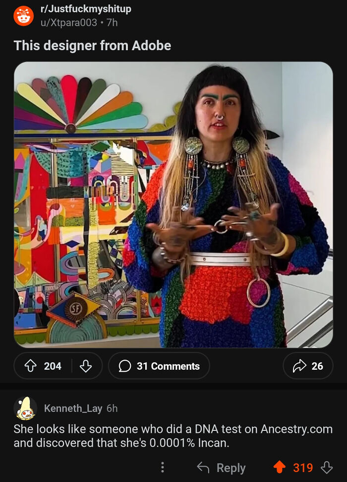 A screenshot of a Reddit post showing a designer with a comment that was funnier than the actual post.