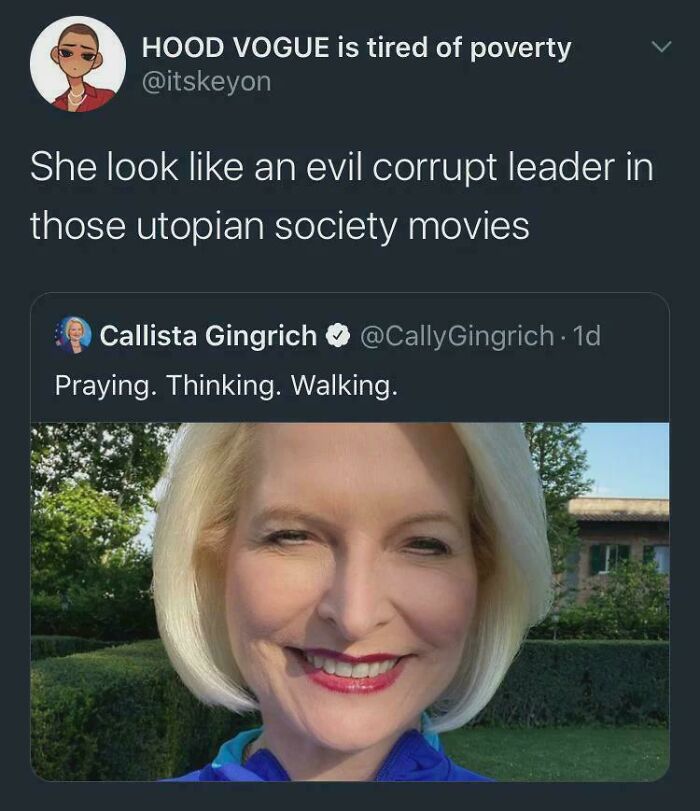A screenshot of a tweet showing a woman smiling with a comment that was funnier than the actual post.