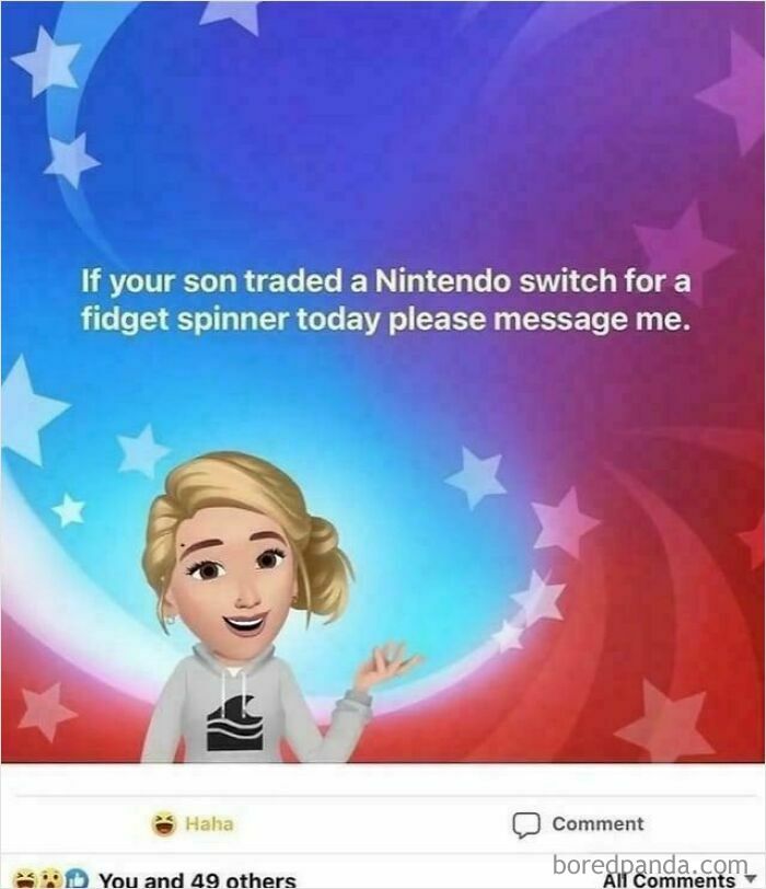 Mischievous kids traded a Nintendo Switch for a fidget spinner in a humorous Facebook post.