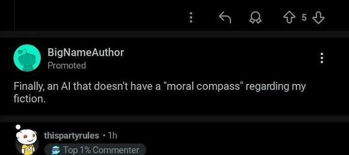 A social media post about AI without a moral compass for fiction, hinting at products and services getting worse.