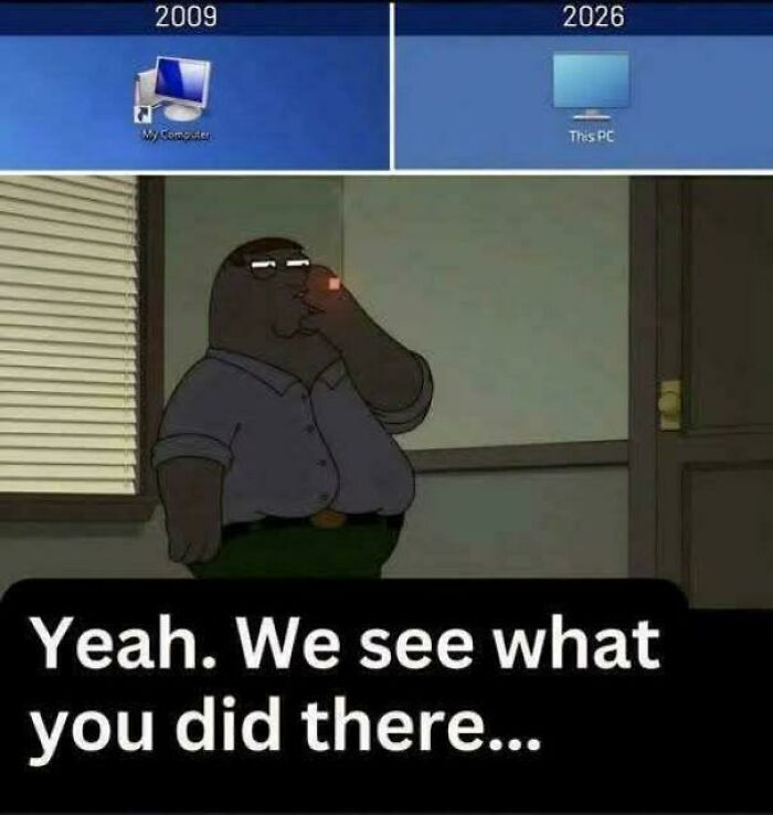 A meme with Peter Griffin and computer icons from 2009 and 2026, demonstrating products and services getting worse while getting more expensive.