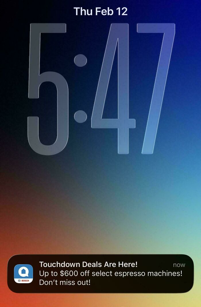 A smartphone screen showing a notification for Touchdown Deals, highlighting products and services that got worse while getting more expensive.