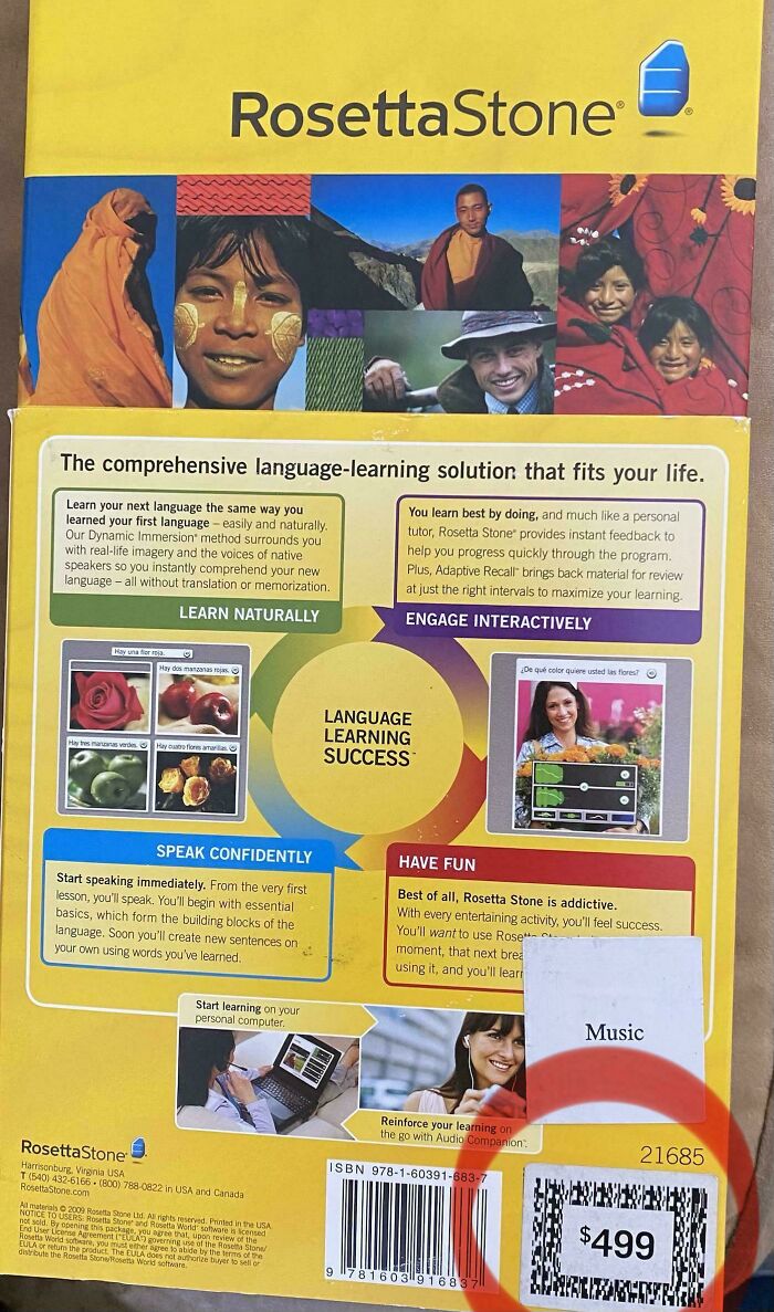 The back of a Rosetta Stone package with a $499 price tag shows how services got worse while getting more expensive.