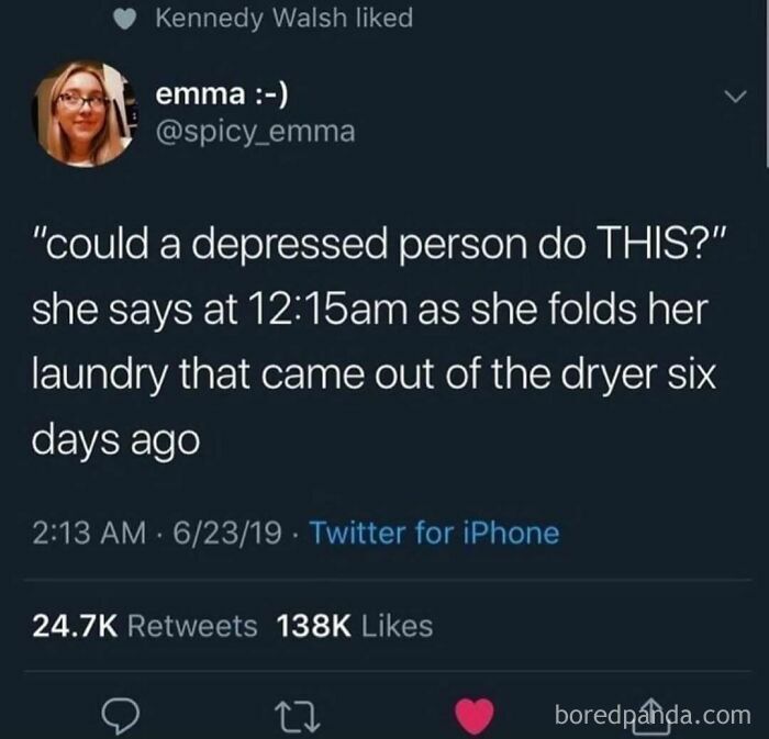 Funny meme about a depressed person folding laundry at 12:15 am, showcasing unhinged humor.