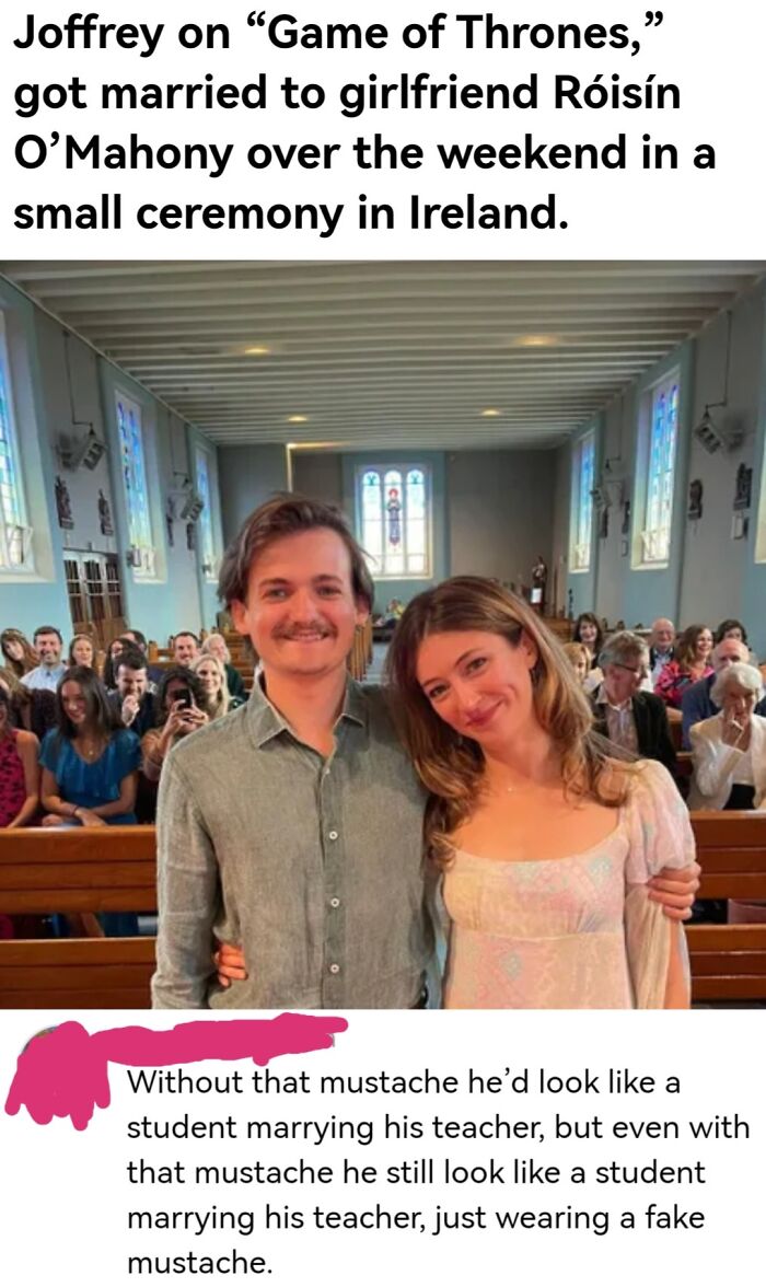A screenshot of a news article about a wedding, with a comment that was funnier than the actual post.