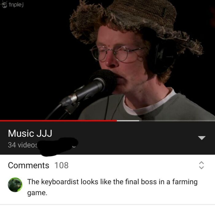 A funny comment section moment describing a keyboardist as the final boss in a farming game, on a Music JJJ video.