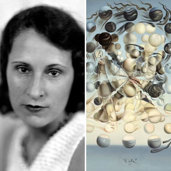 Iconic portraits inspired by real-life people: a woman's portrait next to Salvador Dali's The Disintegration of the Persistence of Memory.