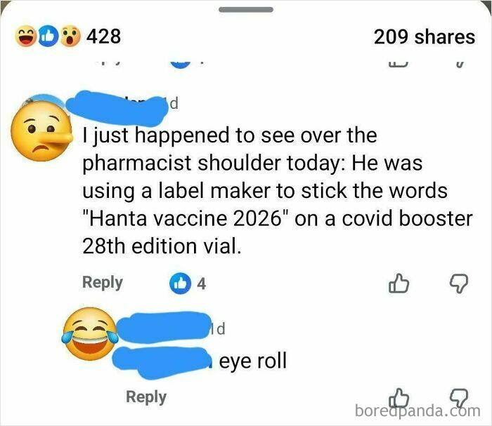 An image of an embarrassing lie on the internet about a pharmacist using a label maker for a vaccine.