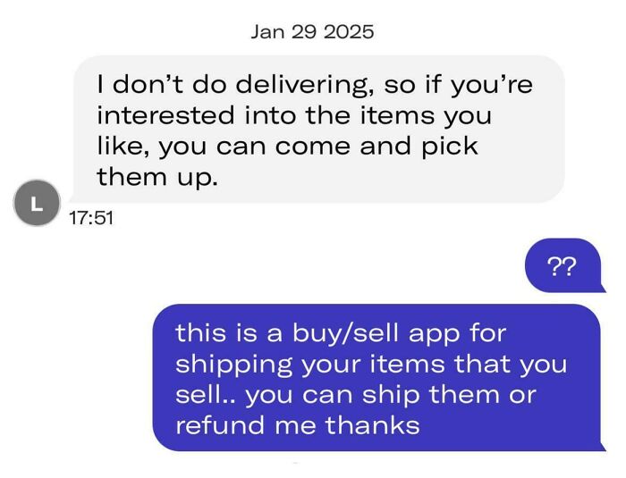 A Depop seller refuses to ship items, making secondhand shopping an unexpected adventure.