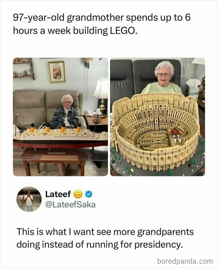 97-year-old grandmother spending hours building detailed LEGO models