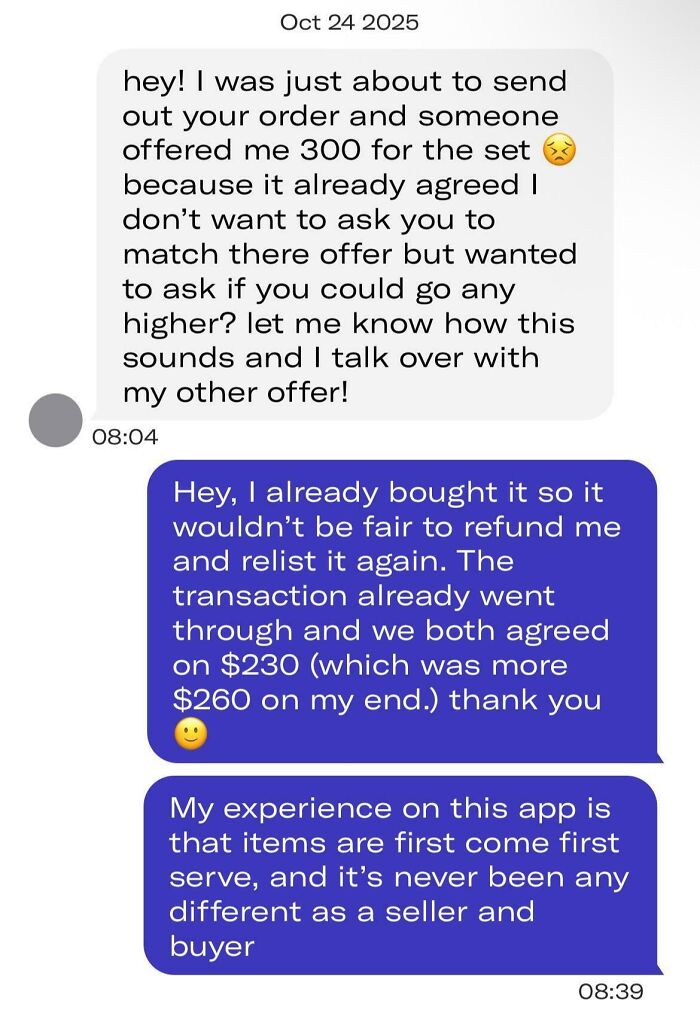 Unhinged Depop sellers and buyers illustrate unexpected secondhand shopping adventure through text.