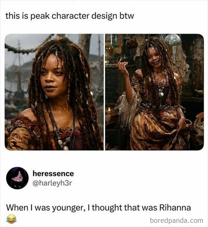 Photos of character mistaken for Rihanna showing peak character design meme