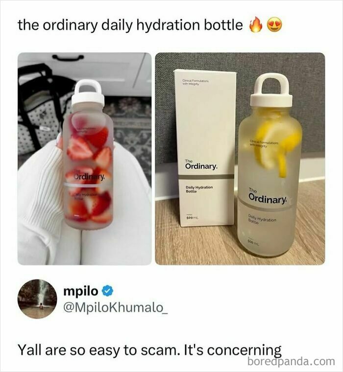 The Ordinary daily hydration bottles with fruit inside meme