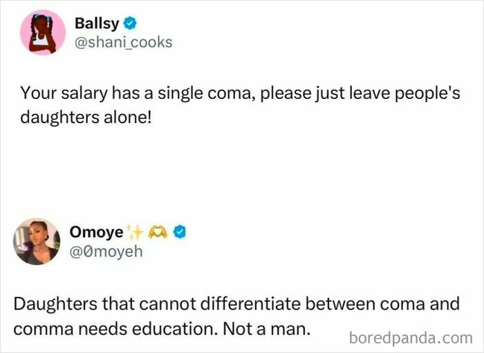 A Twitter post about salary and comma usage, with a reply correcting the spelling. This is one of the perfect replies spotted in comments.