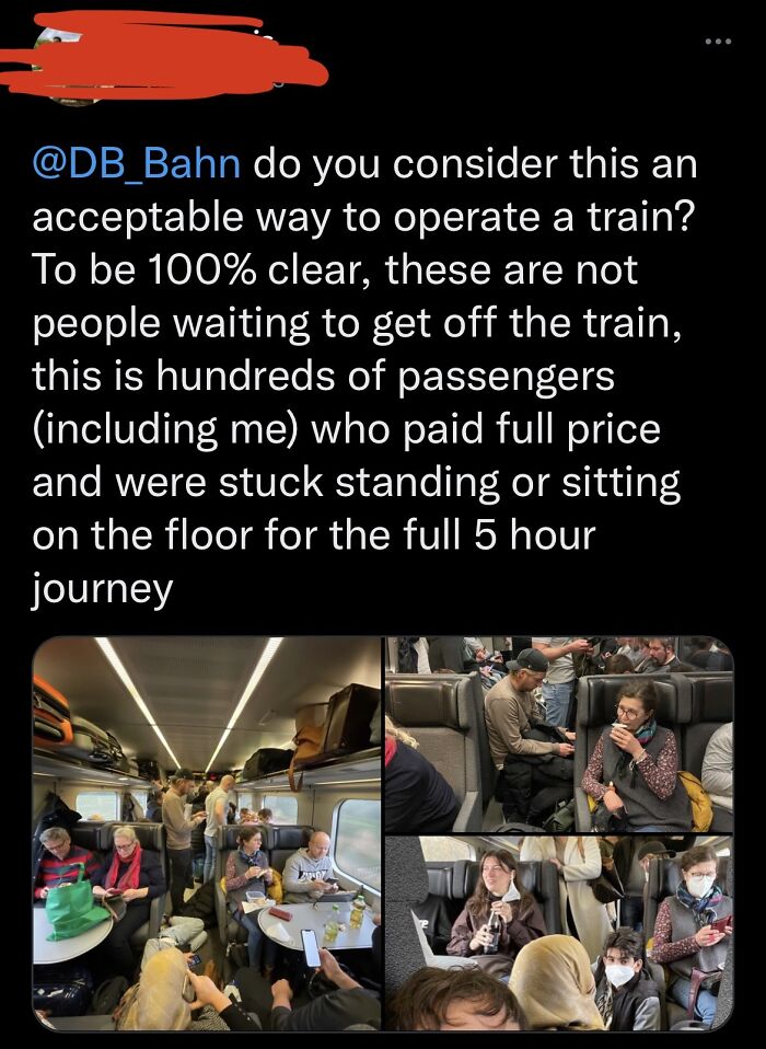 A social media post about overbooked public transport trains