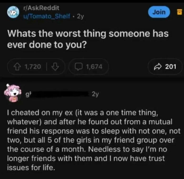 Reddit post about trust issues in complex moral situations