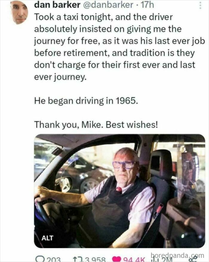 Taxi driver retiring after decades offers free ride on his first and last journey