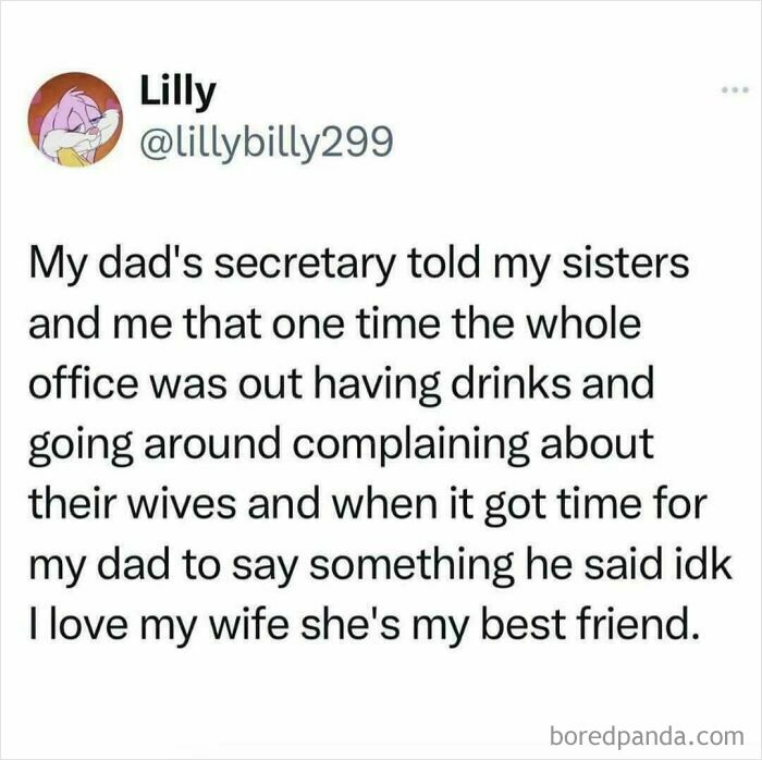 Wholesome office story about a dad saying I love my wife she's my best friend