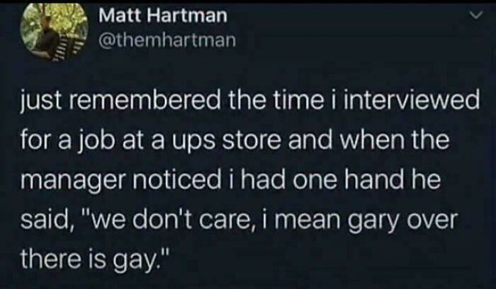 A funny internet comment about a job interview misunderstanding at a UPS store.