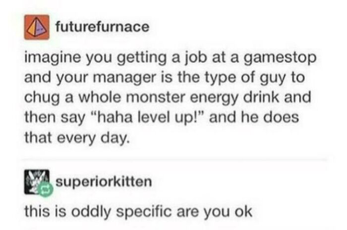 An oddly specific internet comments post on Tumblr about a GameStop manager.