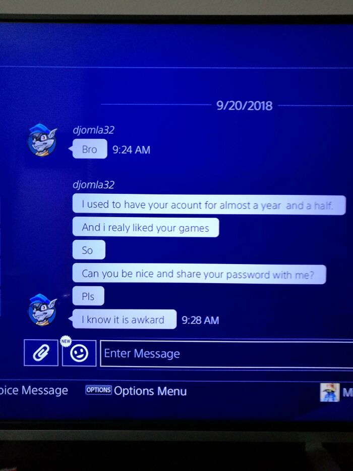 A message from choosing beggars asking for free password sharing