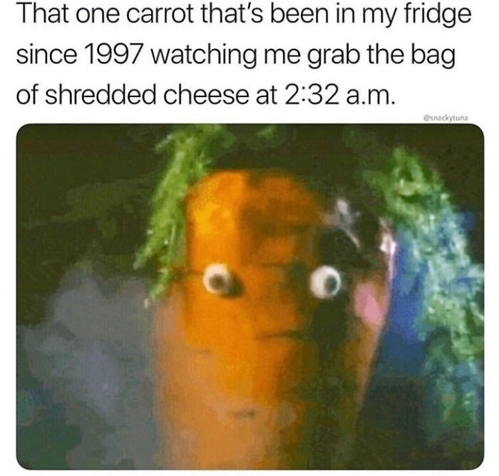 A meme with a wide-eyed carrot illustration illustrating funny internet comments.