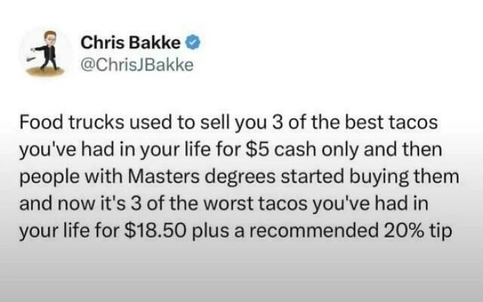 Funny internet comments about food truck taco price increases over the years.