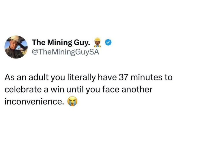 A social media tweet with funny internet comments about adult inconveniences.