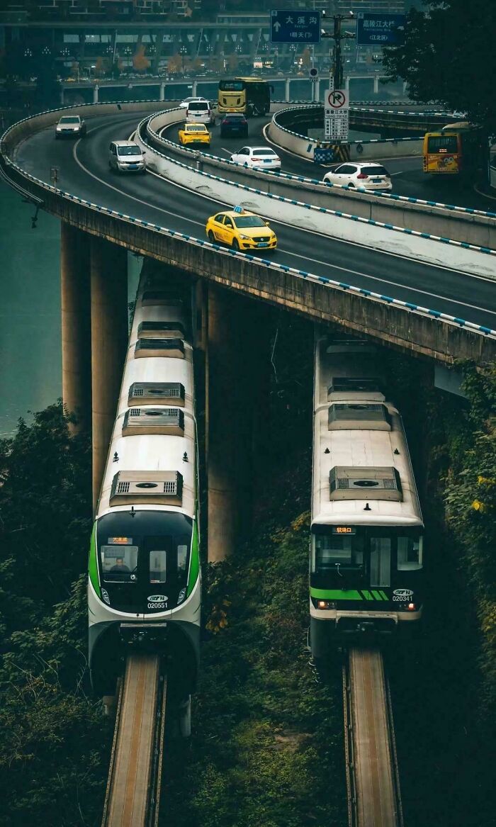 Multi-level transport system with highway and trains as world’s best infrastructure